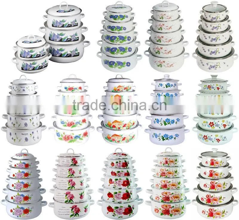 3pcs enamel cookware casseroles set with customize decal cast iron enamel casserole