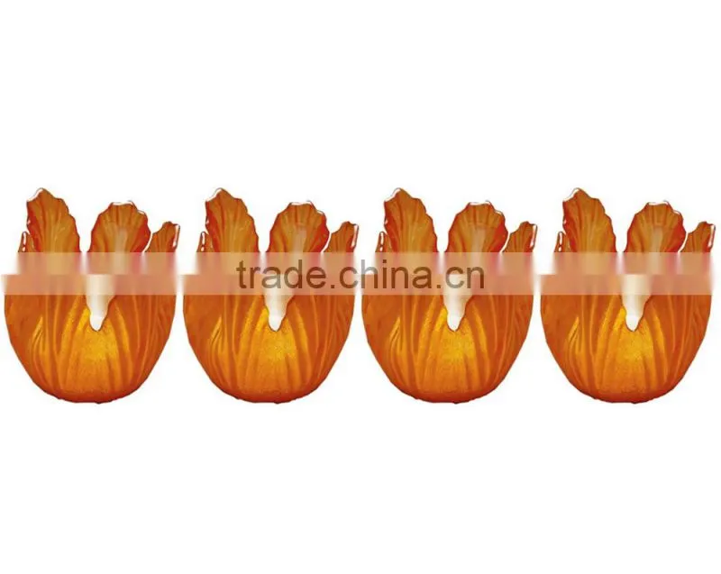Pearlized Amber Glass Floral Votive Holder, Box of 4