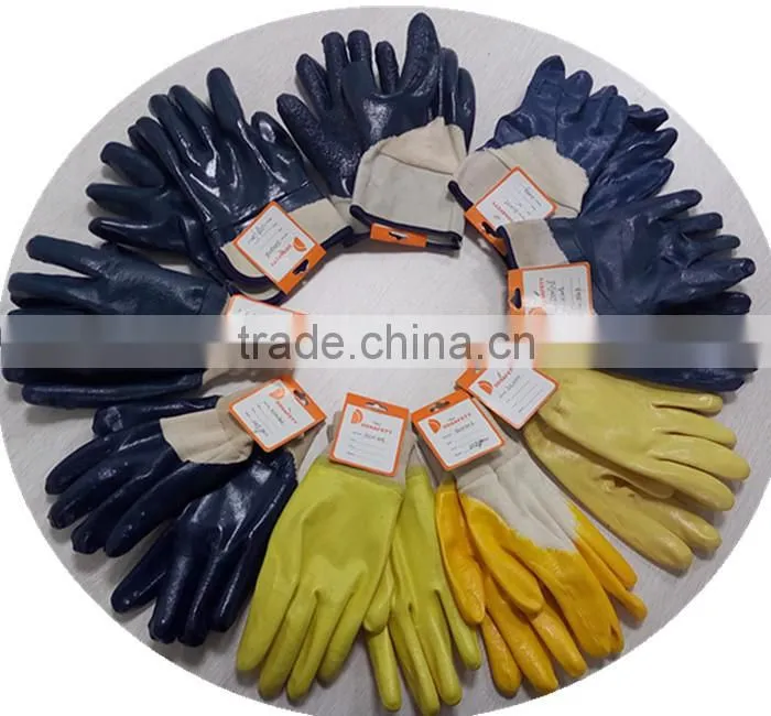 DDSAFETY Safety Cuff Cotton Lined Blue Nitrile Coated Hand Gloves