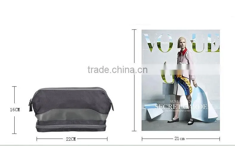 Fashion PU+polyester folding men toiletry bag for travel