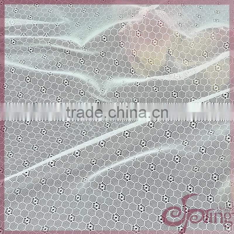 White geometric small flower elastic lace tricot fabric, decorative bridal lace fabrics