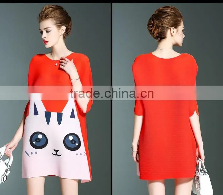 Lovely cat print women loose custom design casual dress