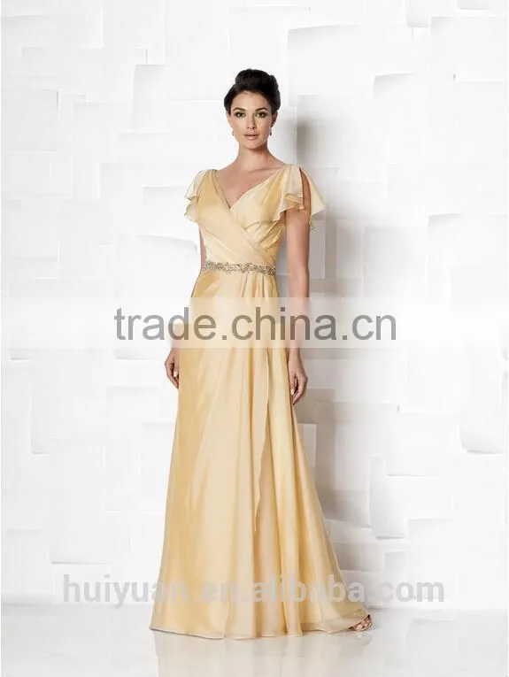 elegant mother ball gown chiffon beaded short sleeve bridesmaid dress