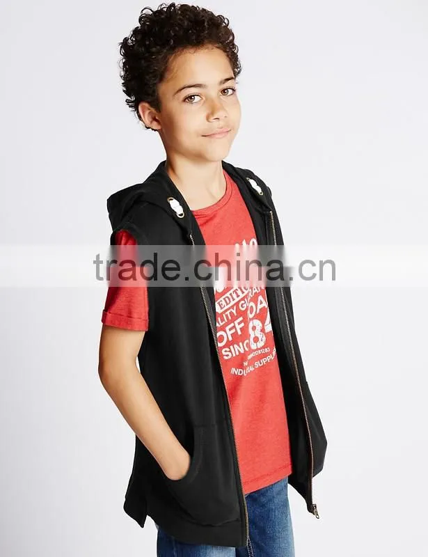 Boy's Pure Cotton Solid Color Hooded Sleeveness Sweatshirt Vest waistcoat (5-14 Years)
