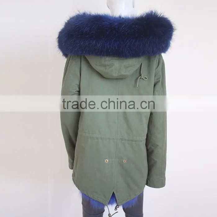 Myfur Army Green Fabric Parka with Fox Belly Fur Lining Winter Coat Wholesale