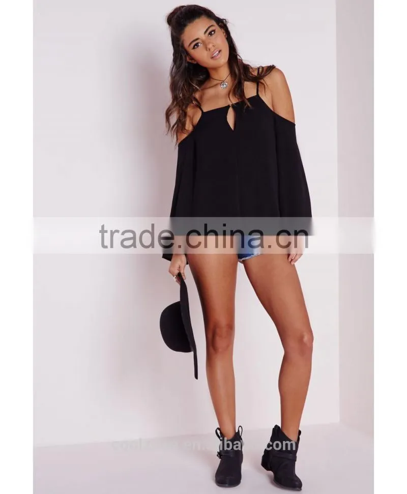 Latest design open shoulders thin straps woman blouse