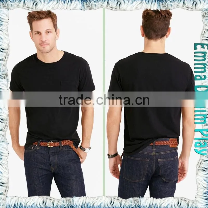 2017 Mens Solid Black Colorfast Blank Organic Cotton Round Neck T-Shirt