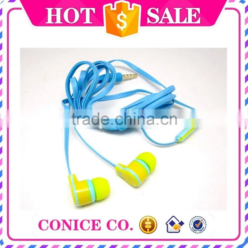 hottest sale red super bass noodles cable in ear earphone with microphone