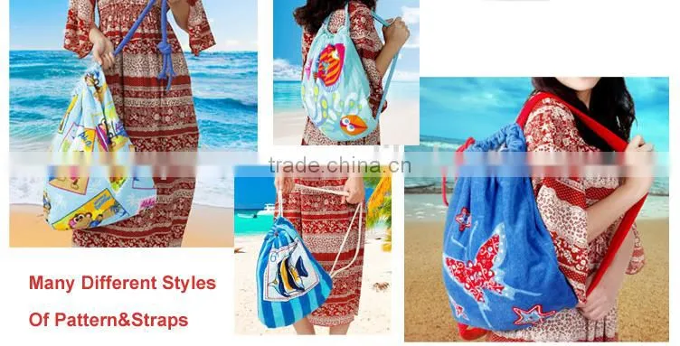 Drawstring With mat Custom printed All in one folding towel beach bag