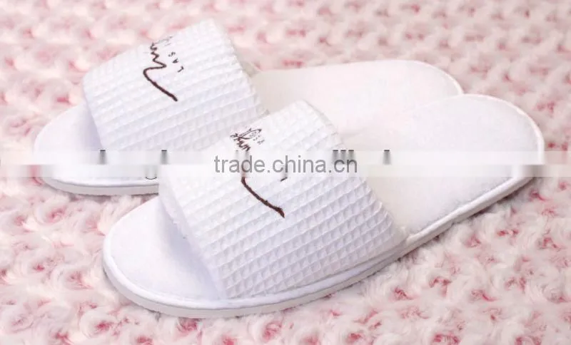 open toe white waffle slippers