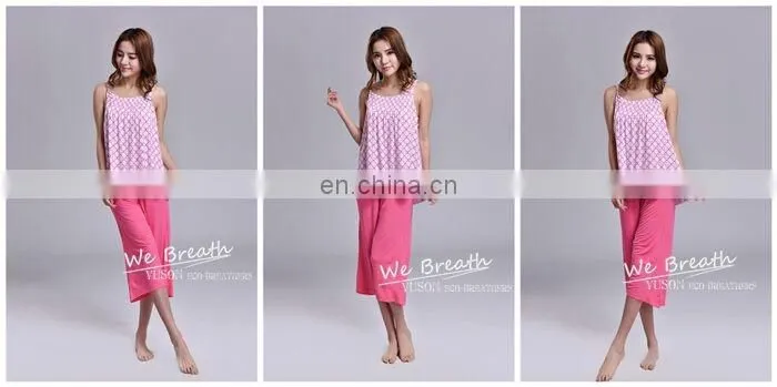 Apparel& Fashion Underwear& Nightwear Sleepwear& Pajamas Summer Bamboo Fiber Pajama Capri Set Women