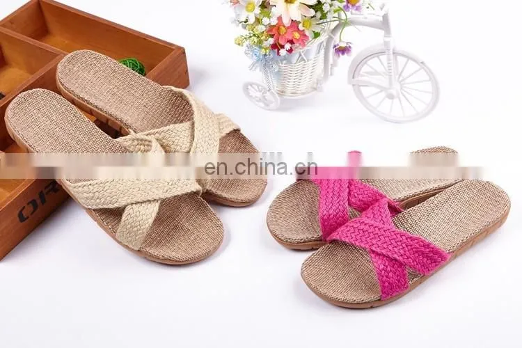 Wholesale new arrival women flax slipper plain slippers slip on 2017