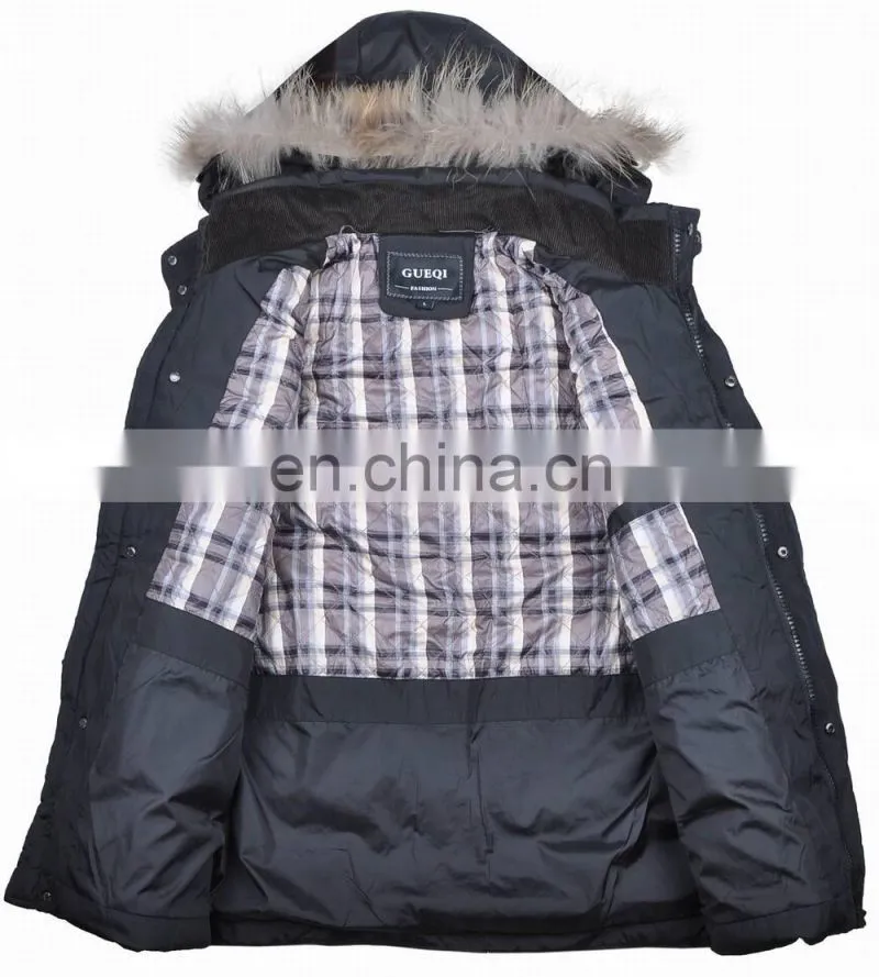 fashion mens winter fur hood cow buckle down padded lo