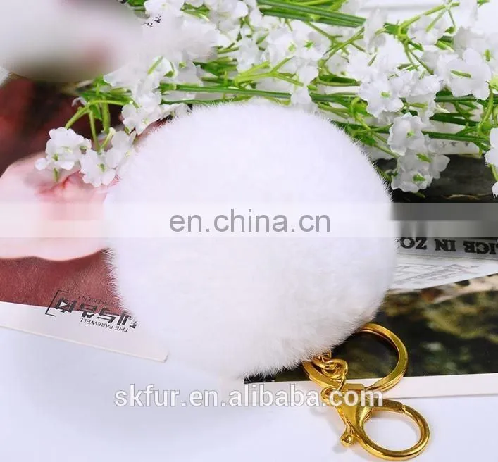 Factory wholesale high quality real rex rabbit fur pom pom keychain