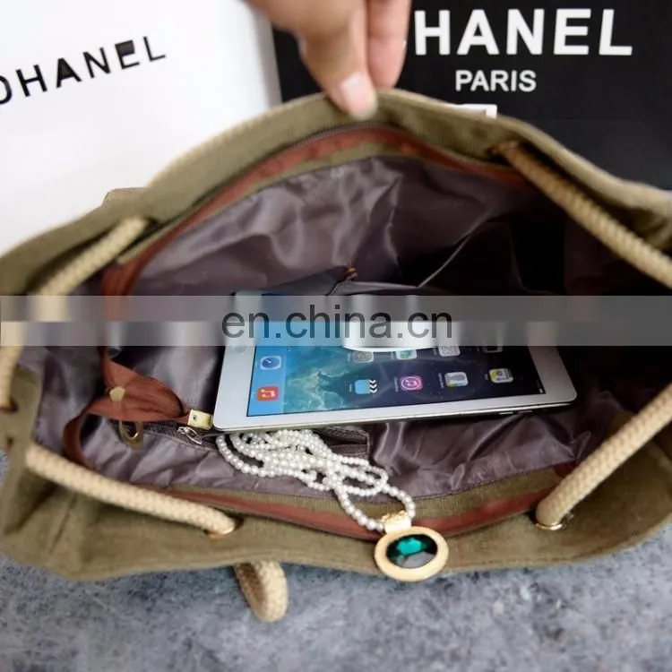 Korea Fashion Shoulder Bag Linen Cotton Ladies Handbag With Hemp Rope In Stock