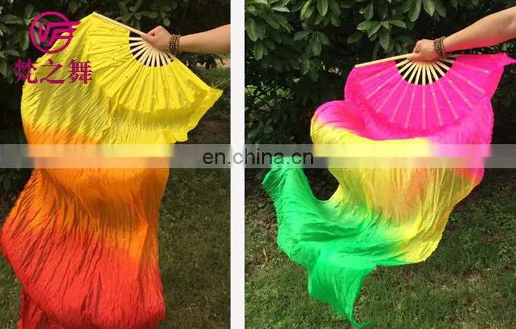 P-9080 New arrival factory customized 1.5m/1.8m imitated silk three and five colors long belly dance fan veil