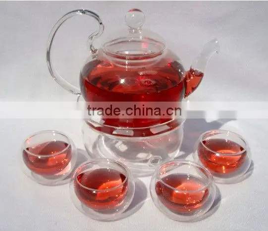 600ml Glass Teapot + 4 Glass Cup + Warmer