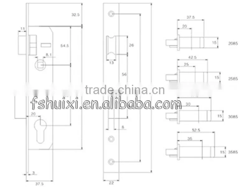 stainless steel latch mortise window and door lock body