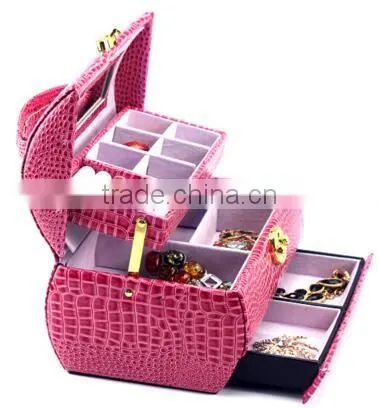 Pink two-layer lint jewelry box with drawers,jewelry box making supplies