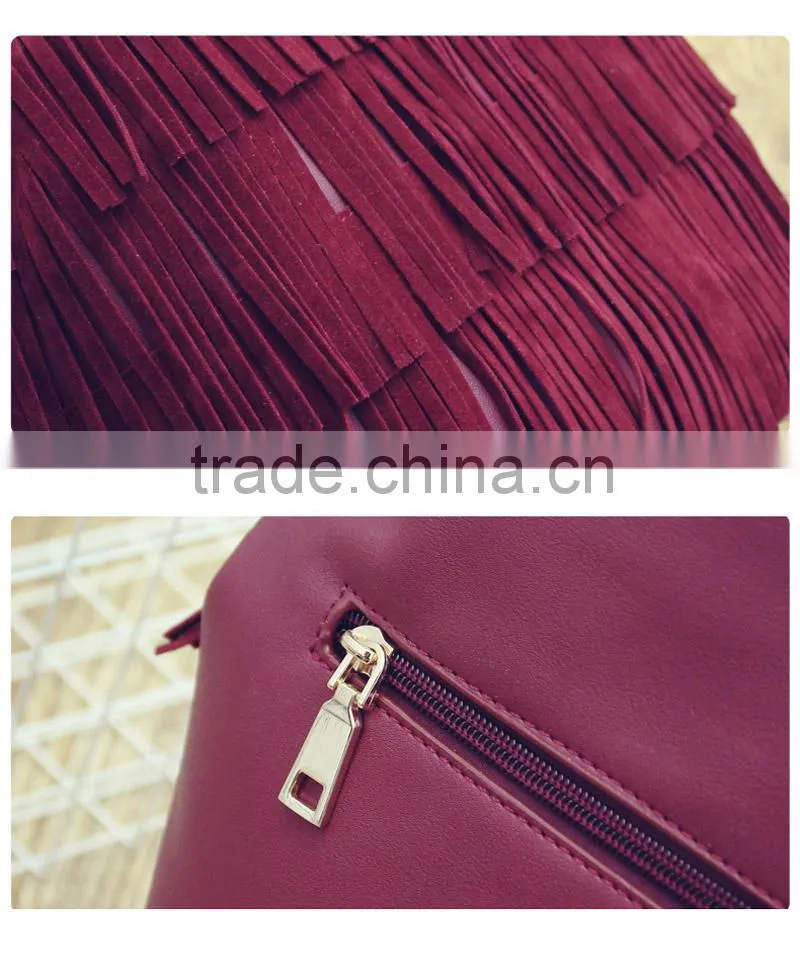 Wine red lady handbag bag shoulder bags leather tassel fashion handbags