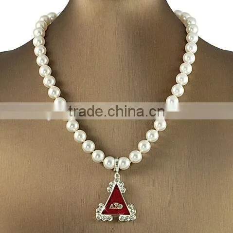 newnest round Delta Sigma Theta DST Sorority pearl Necklace pendant
