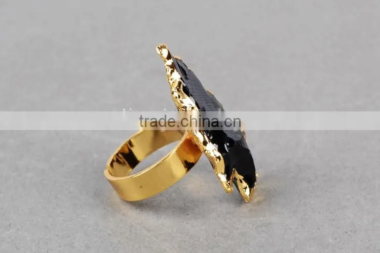 Natural rough black obsidian stone arrowhead ring jewelry