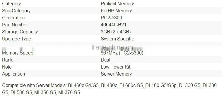 466440-B21 8GB FBD PC2-5300 2 x 4 GB Low Power Dual Rank Kit