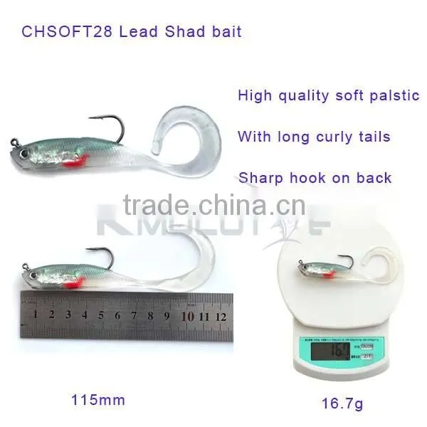 Soft bait lead fish, curl tail fishing lure, shiny body lead bass lure Chentilly CHSOFT28 fishing tackle wholesaler