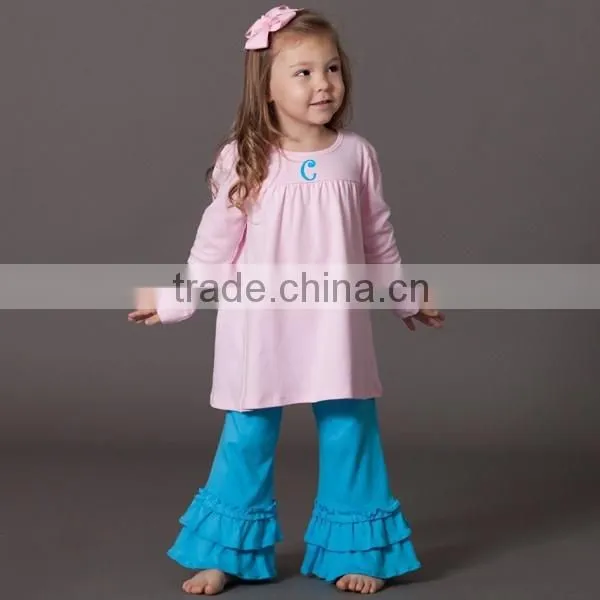 Fashion 2015 ruffle tunic top with pant sets matching mother and daugher dress family clothing set for women