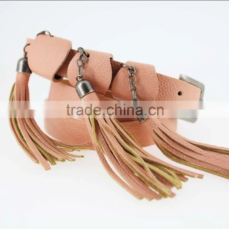 Women's fashion tassel belt with High Quality pu leather & Folk tassels