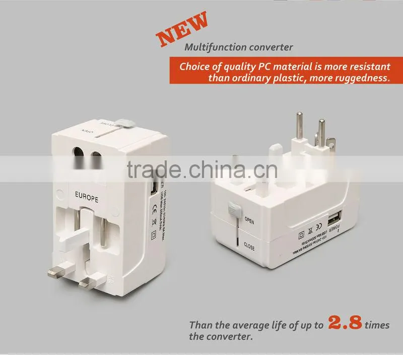 UK AUS US EU plug Universal travel adapter with Single USB