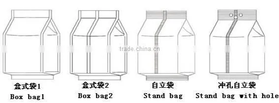 Granular, sheet, roll or irregular products such as candy, cookies, coffee, peanuts, , seeds, potato chips automatic sack packin