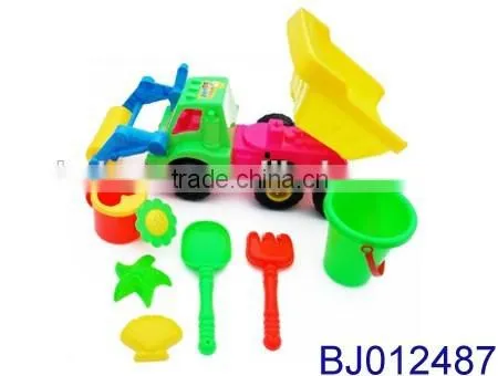 Good quality plastic toy children sand beach toy truck with shovel and molds