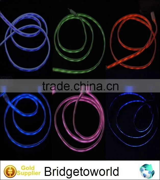 good quality colorful luminous universal micro usb LED light data sync cable charger