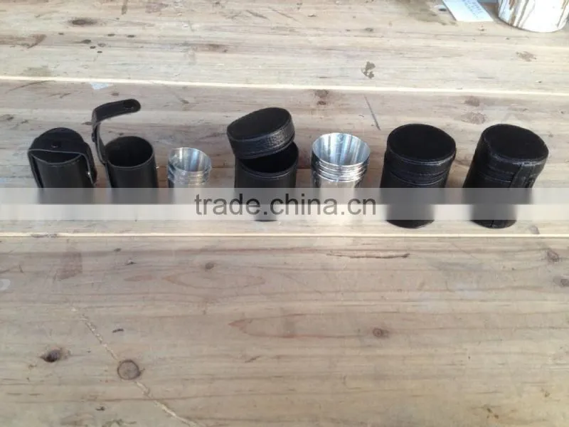 Stainless steel cup with leather wrapped and logo 4pcs in leather bag