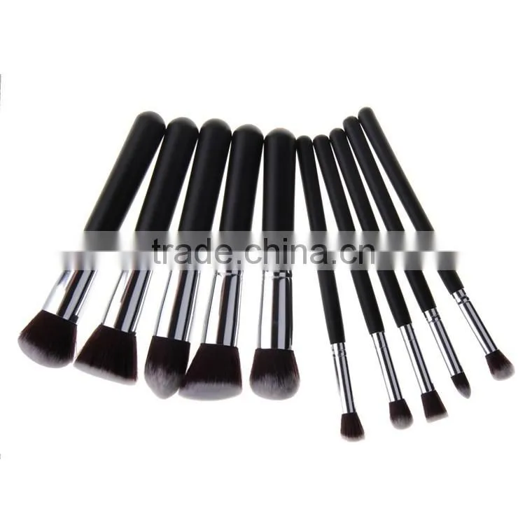 10 pcs silver Black Synthetic Kabuki Makeup Brush Set Cosmetics Foundation blending blush makeup tool