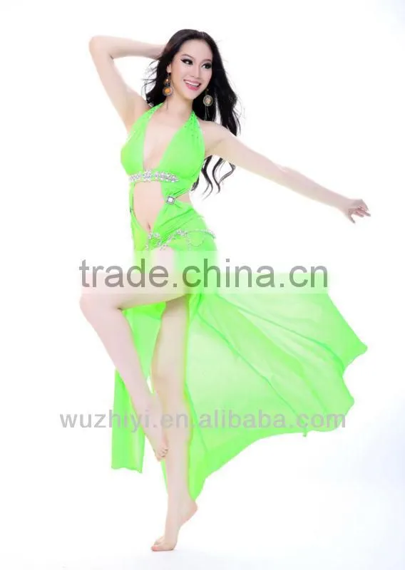 Belly Dance Costumes,Blue Silk Sexy Nice Belly Dance Wear,Belly Dance Performance Dress for Dancer (QC2115)