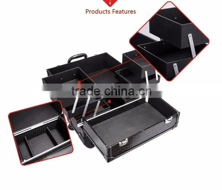 croco multilayer PVC Aluminum trolley makeup cases