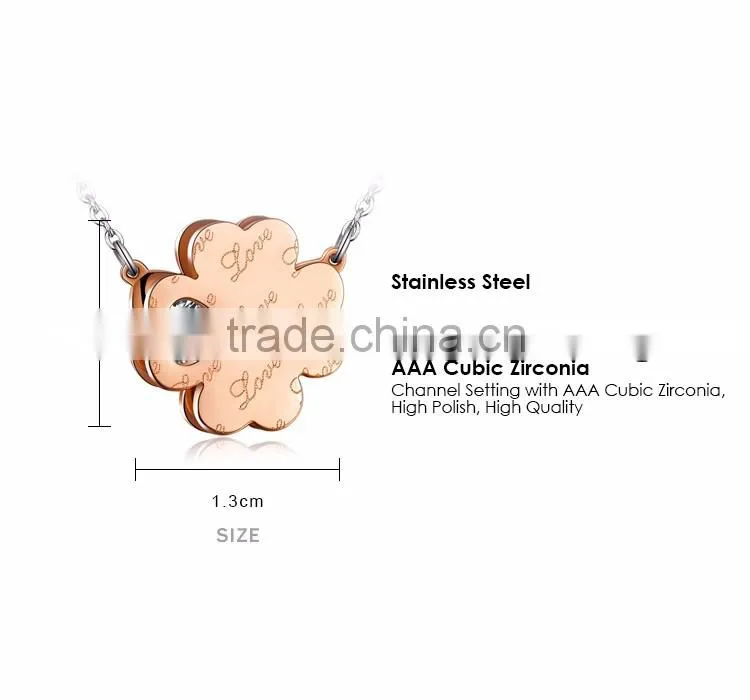 Fashion Stainless Steel Chain Necklace with Four Leaf Clover Charm and CZ