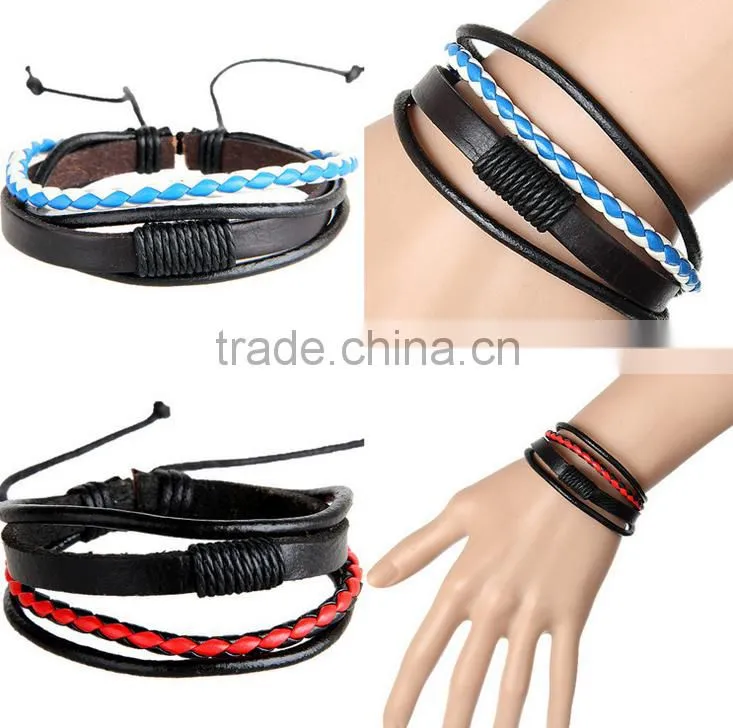Fashion Men Jewelry Cow Rivet Skull Charms Leather Bracelet