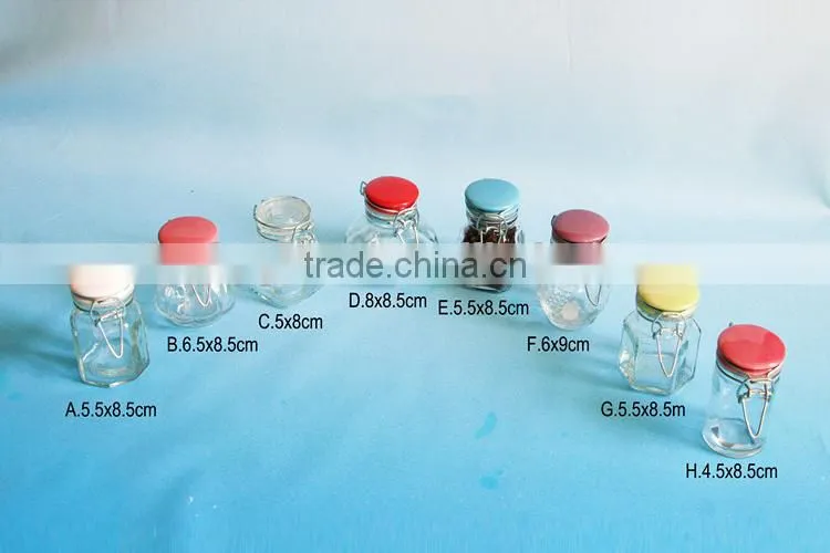 clear clip top spice condeiment glass jars with red ceramic lid