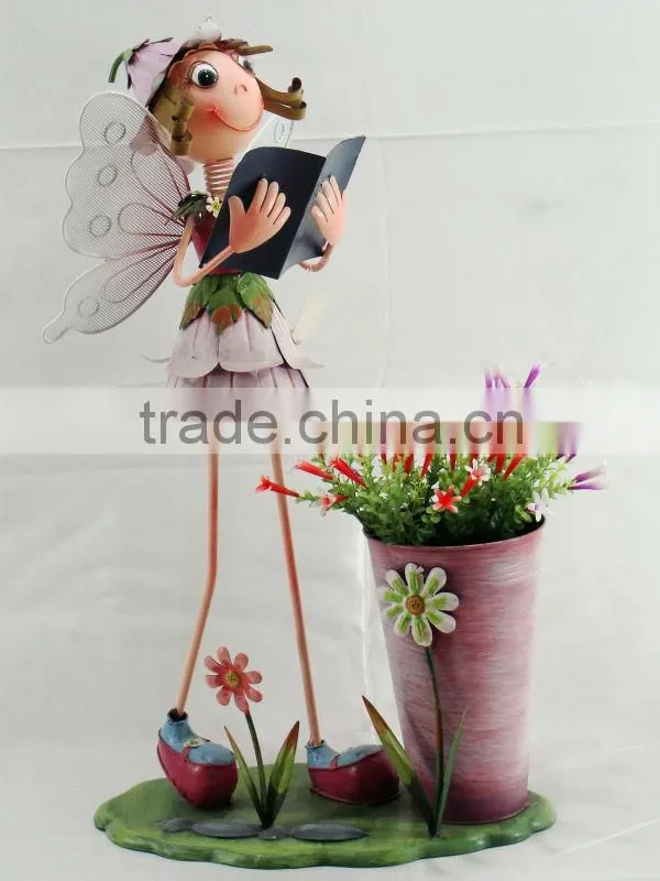 Metal doll flower decor with stand pots