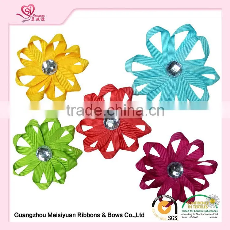 Factory price directly custom design ribbon pompom flowers for headwear accessories