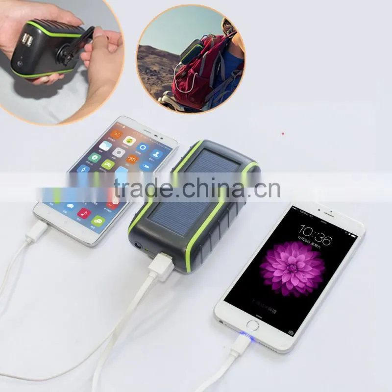2016 newest mobile power supply battery, waterproof solar power bank charger with LED light