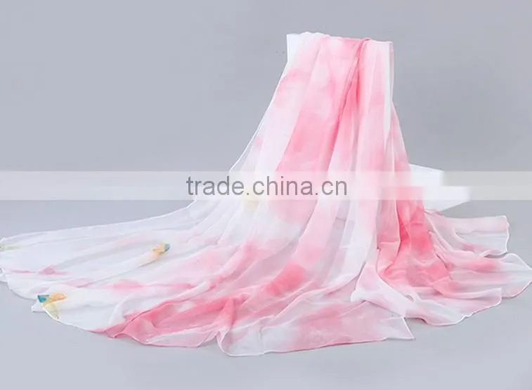 Pink Rose Silk Twill Scarves Print Women Scarf Handmade Wrap Shawl Chiffon Large Cheap Price