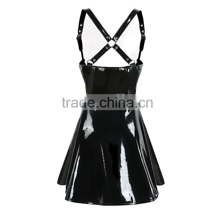 Newest Zipper Back Shiny Black Pvc Sexy Plus Size Faux Leather Long Skirt
