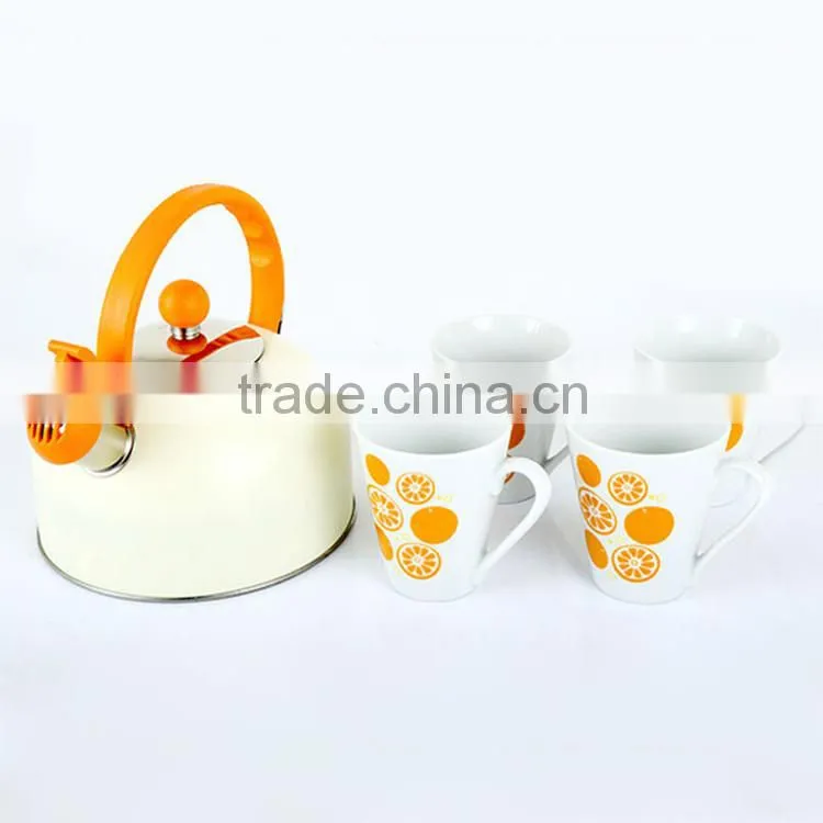 3pcs kettle sets with ceramic cups stainless steel non-electric water whistling kettle for induction cook