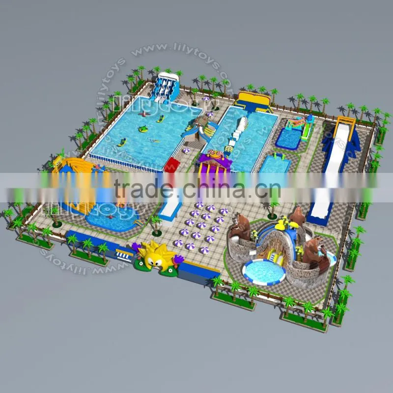 Commercial frame pool equipment park, inflatable moving water park, outdoor inflatable park
