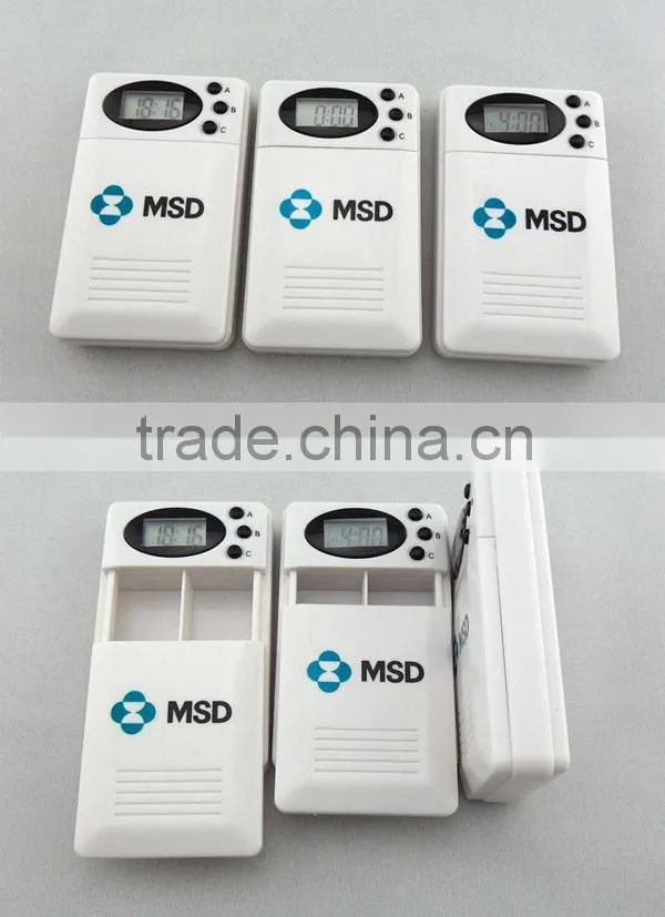 2 comparments mini pill box with alarm timer