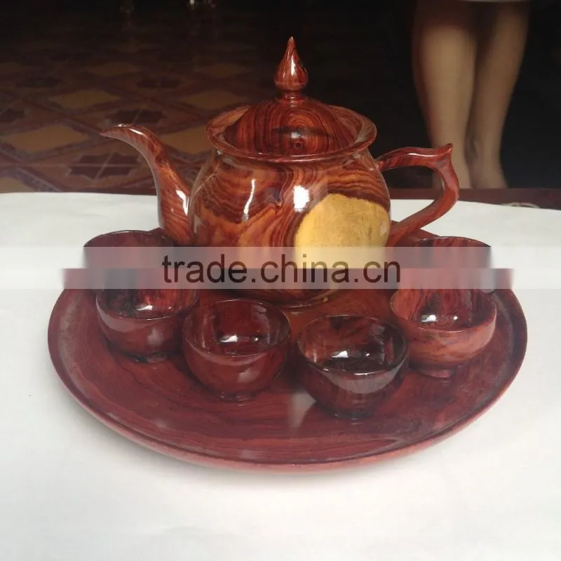 Natural color set of wooden cup, tea pot from Vietnam leading manufacturer